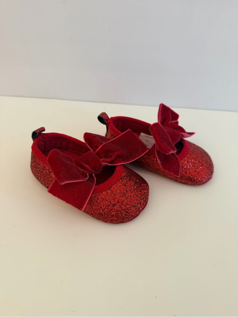 Red Glitter Baby Girls Bow Shoes